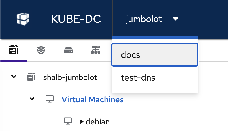 Project switcher dropdown