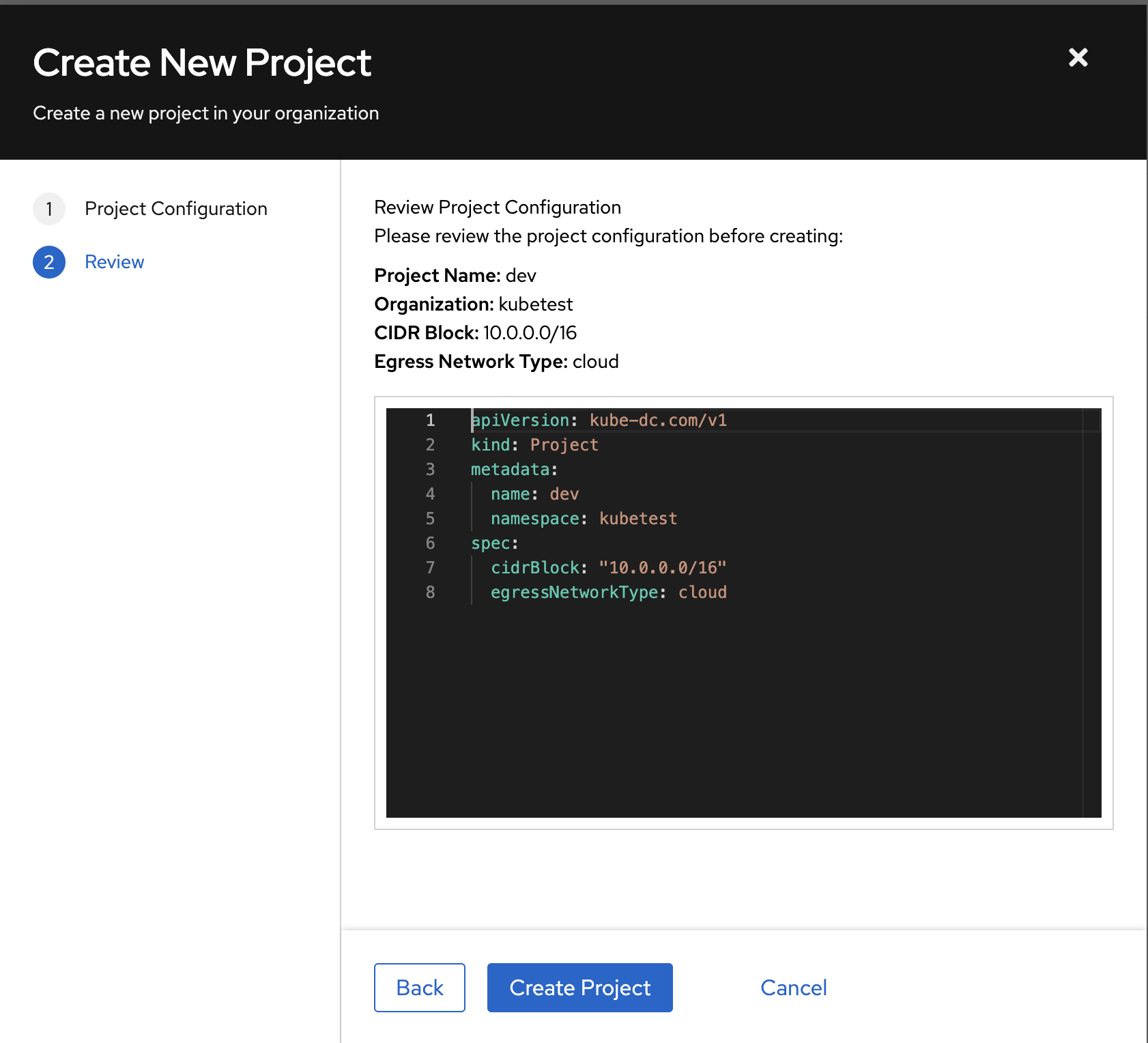 Review project YAML