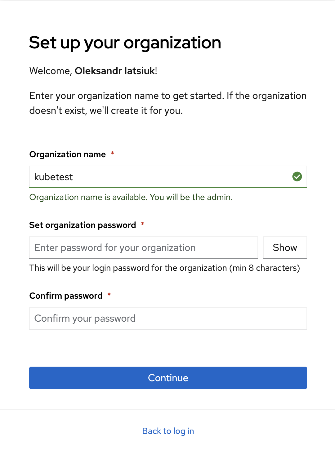 Create new organization