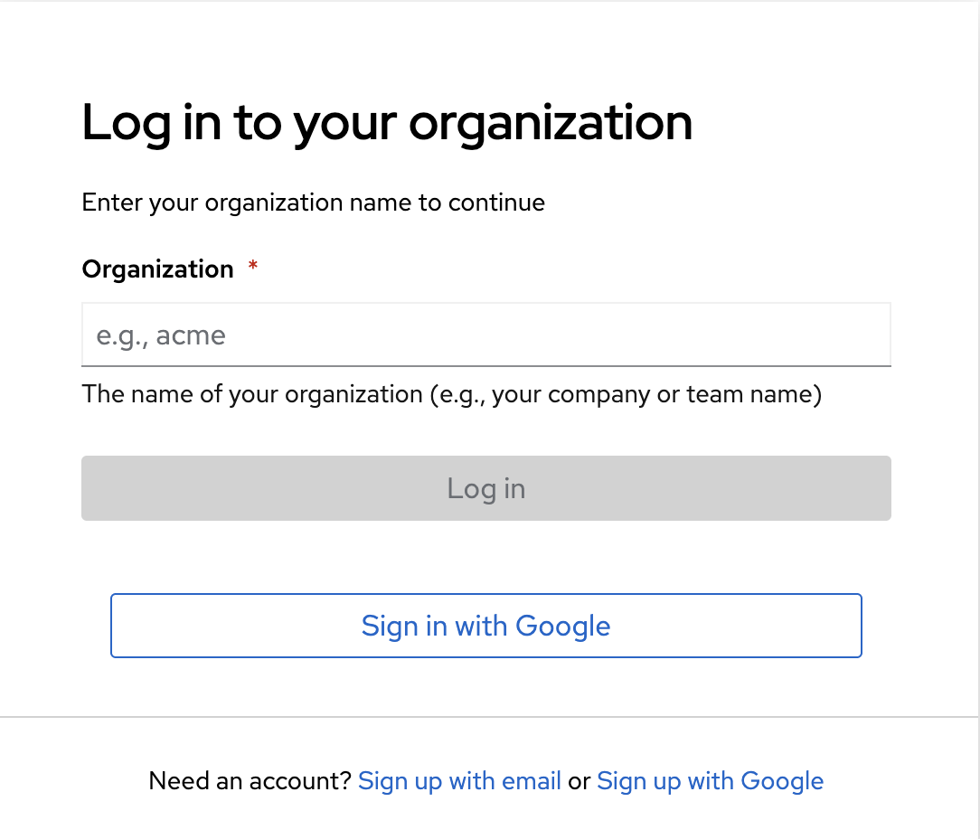 Login page