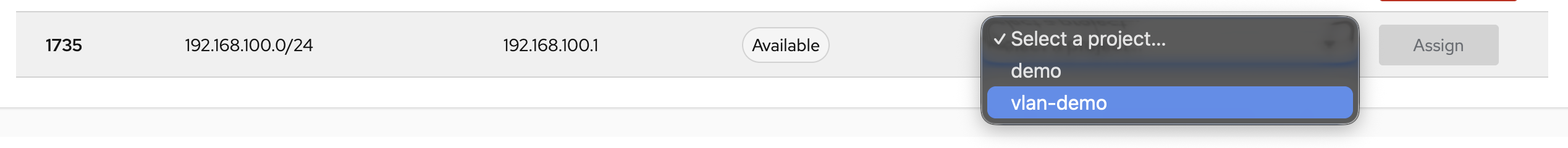Assigning a VLAN to a project