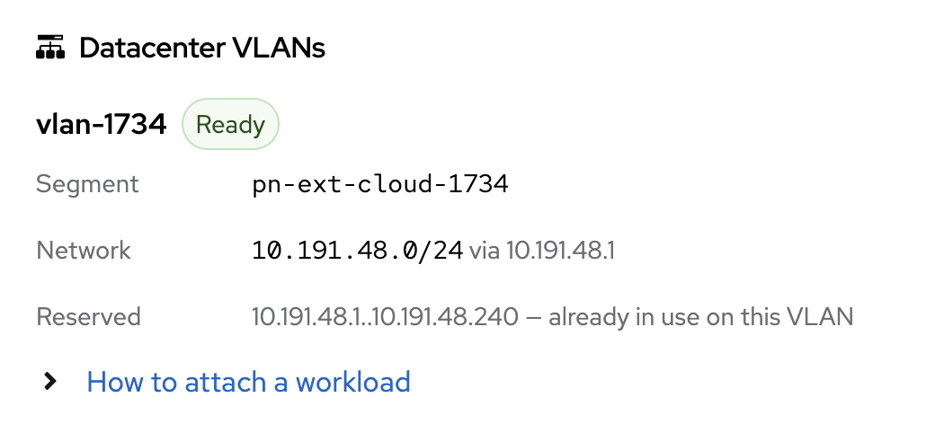 VLAN details in the project panel