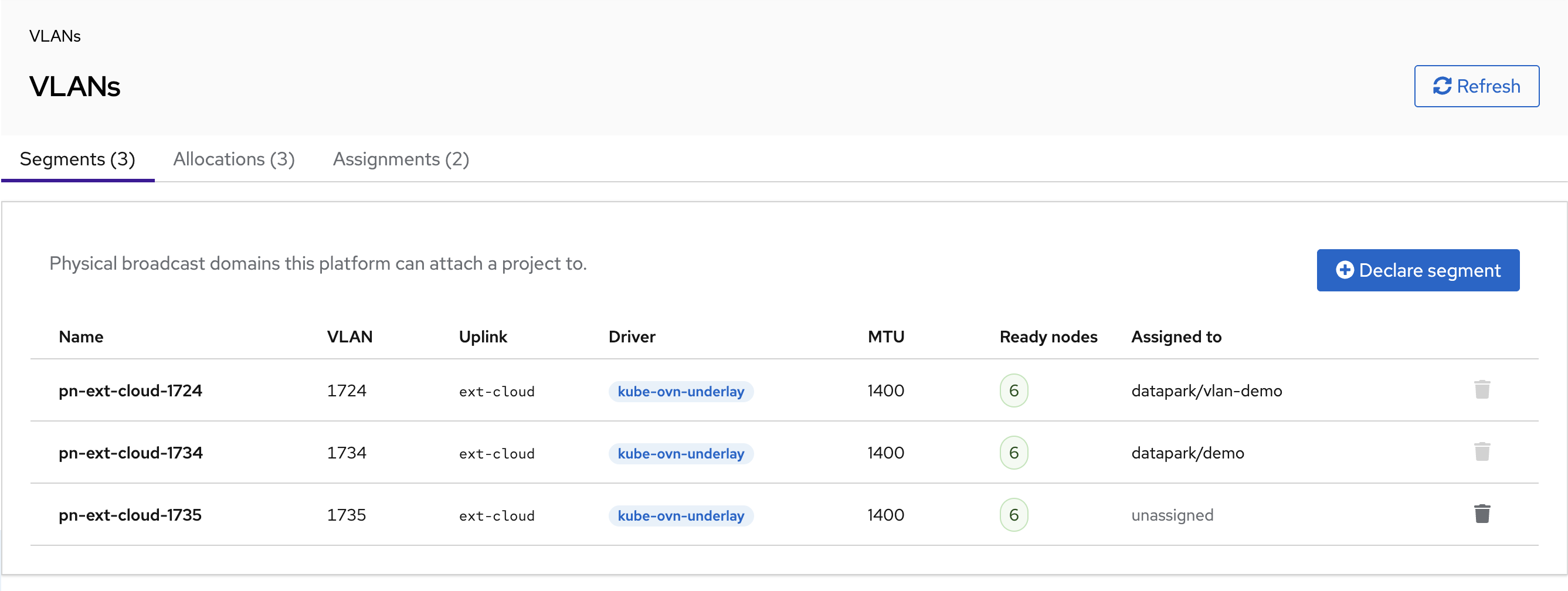 Segments tab in the admin console
